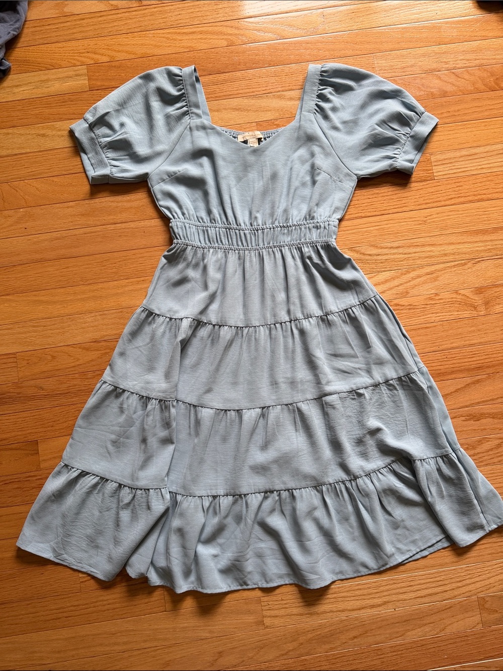 Monteau Light Blue Puff Sleeve Tiered Dress